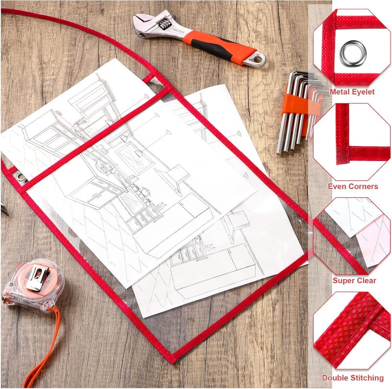 Geyee 50 Pack Job Ticket Holders Work Order Pockets for 9 x 12 Inch Hanging Sleeve Plastic Shop Ticket Holders with Strap, Both Sides Clear(Red) - Image 4